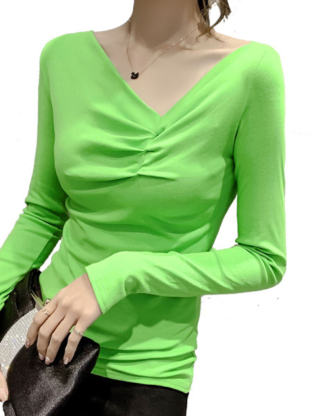 Bluză casual de damă cu mâneci lungi și decolteu în V
