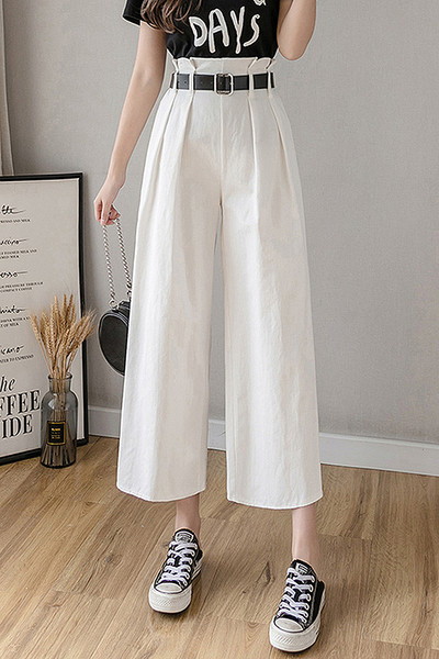 Model larg de pantaloni casual dama cu talie inalta