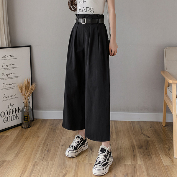 Model larg de pantaloni casual dama cu talie inalta