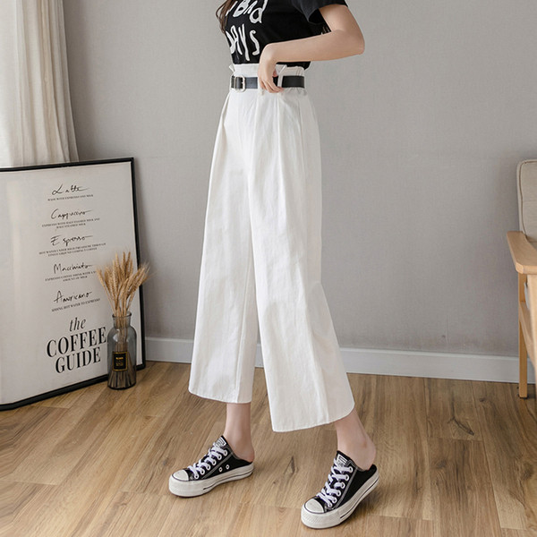 Model larg de pantaloni casual dama cu talie inalta