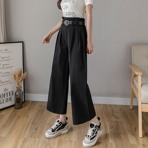 Model larg de pantaloni casual dama cu talie inalta