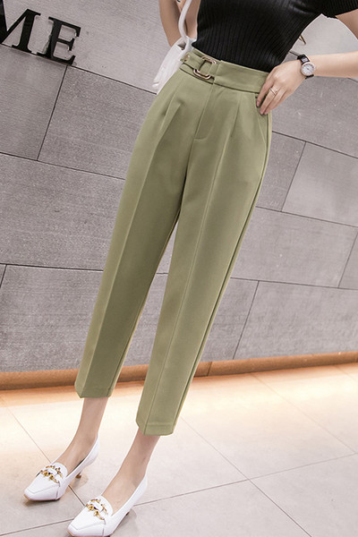 Pantaloni casual dama cu talie inalta - model drept