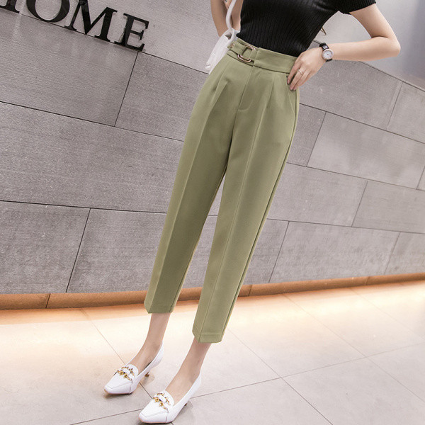 Pantaloni casual dama cu talie inalta - model drept