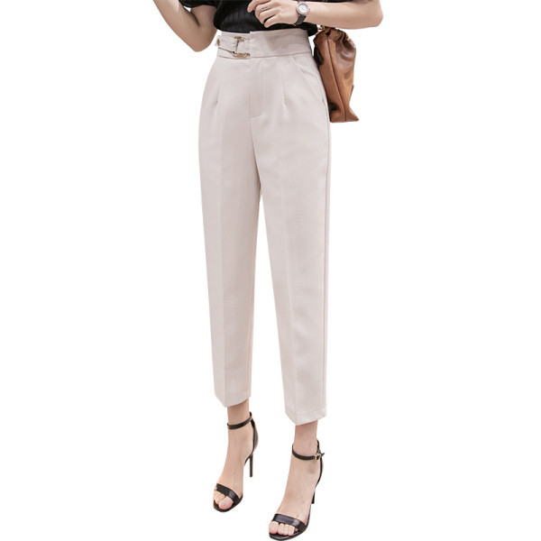 Pantaloni casual dama cu talie inalta - model drept