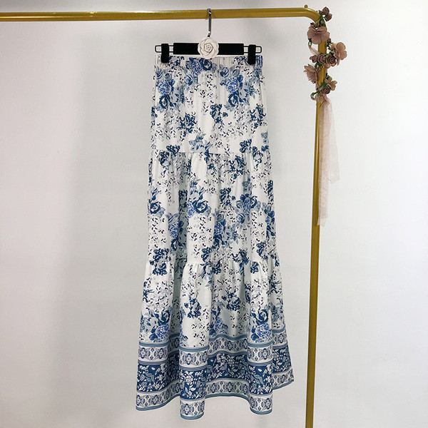 Fusta de primavara cu croiala lunga cu talie inalta