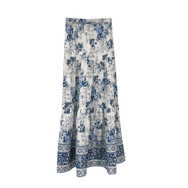 Fusta de primavara cu croiala lunga cu talie inalta