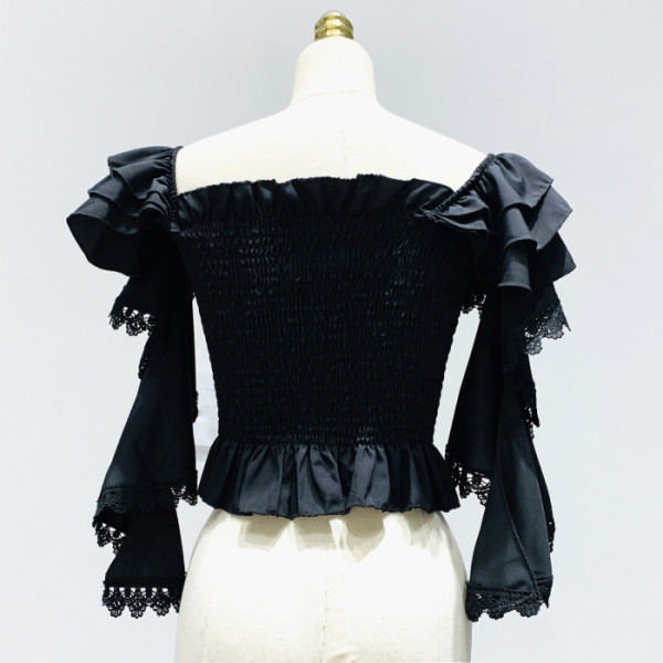 Bluza scurta de dama model nou cu decolteu barca si dantela