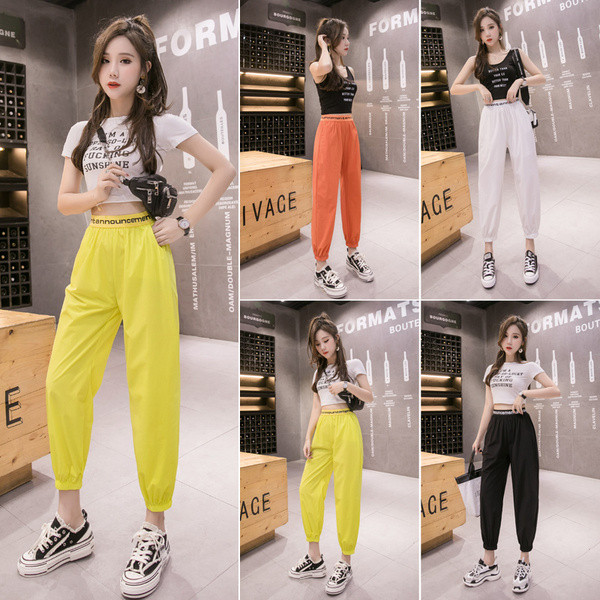 Pantaloni casual dama cu talie elastica inalta