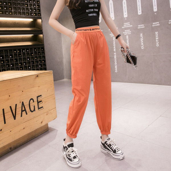 Pantaloni casual dama cu talie elastica inalta