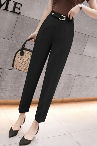 Pantaloni casual dama cu centura si talie inalta