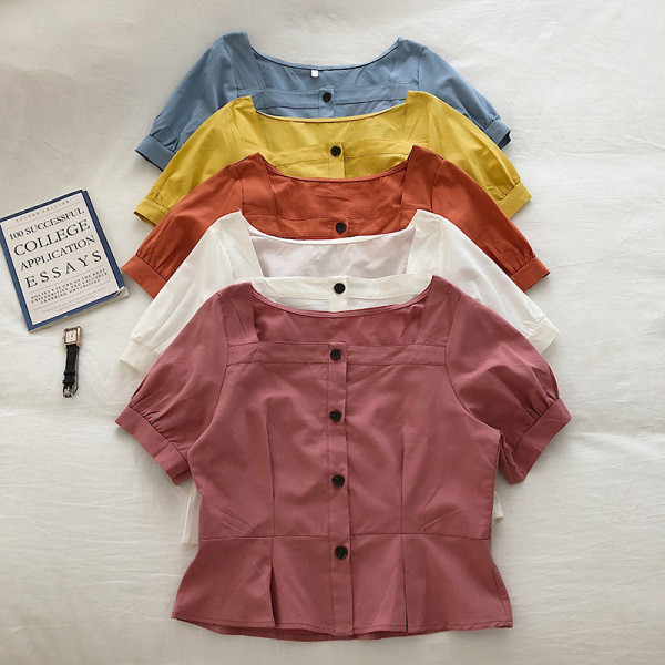 Cămașă modernă de damă cu mâneci scurte și decolteu rotund