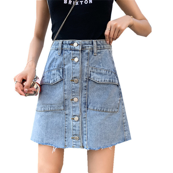 Дамска дънкова пола с висока  талия и копчета