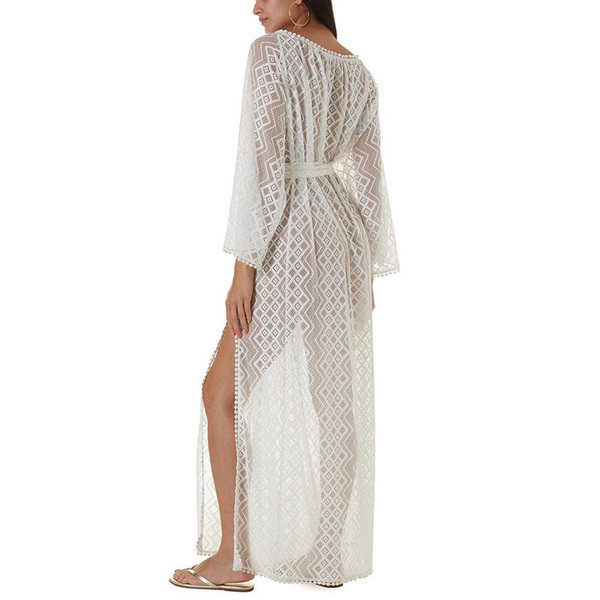 Pareo alb elegant pentru femei, cu cravate și fante