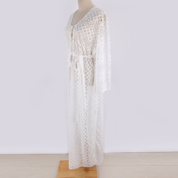 Pareo alb elegant pentru femei, cu cravate și fante