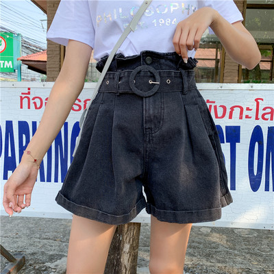 Дънкови дамски къси панталони с висока талия  и колан 