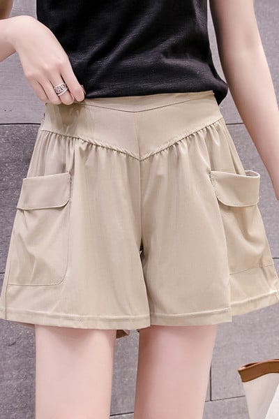Pantaloni scurți casual de damă cu buzunare și talie înaltă