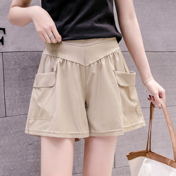 Pantaloni scurți casual de damă cu buzunare și talie înaltă