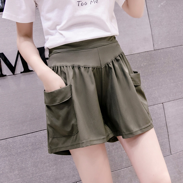 Pantaloni scurți casual de damă cu buzunare și talie înaltă