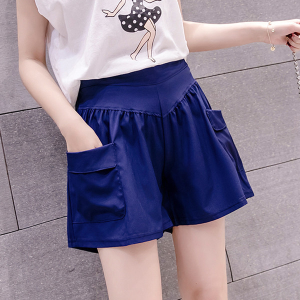 Pantaloni scurți casual de damă cu buzunare și talie înaltă