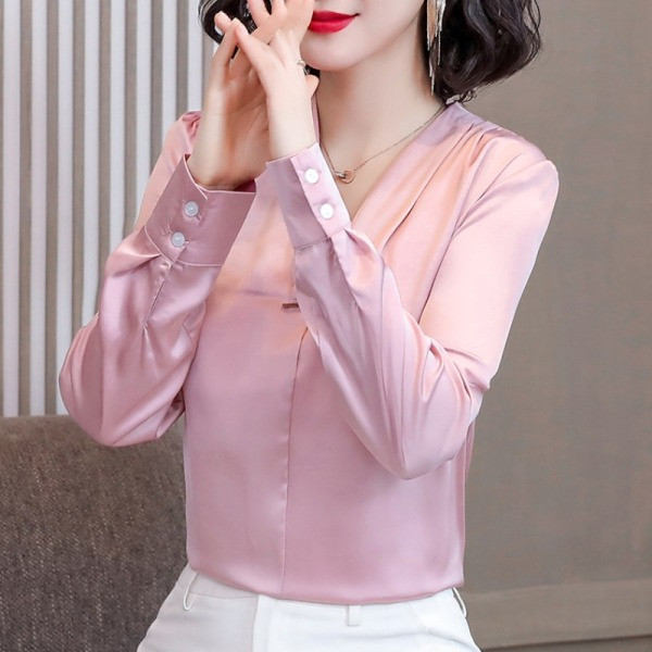 Стилна дамска риза от шифон с V-образно деколте 