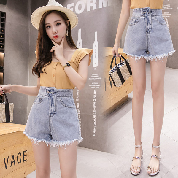 Pantaloni scurti moderni de dama cu talie inalta si motive rupte