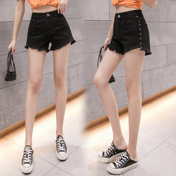 Pantaloni scurți casual dama cu elemente metalice si talie inalta