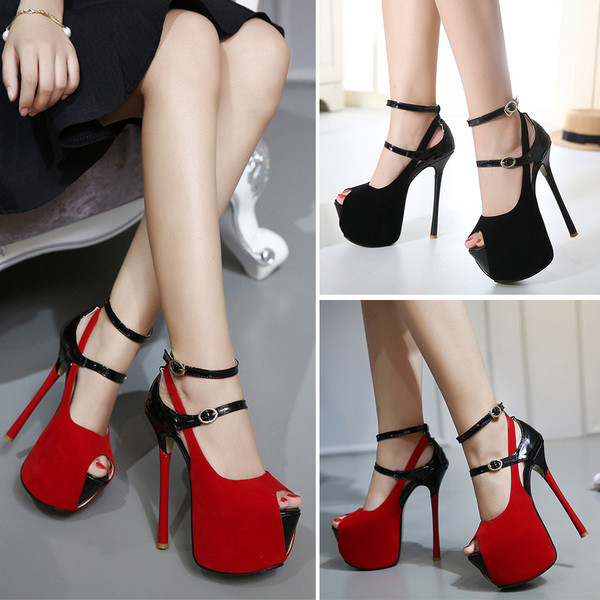 Pantofi de dama eleganti cu toc inalt 16 cm cu catarama