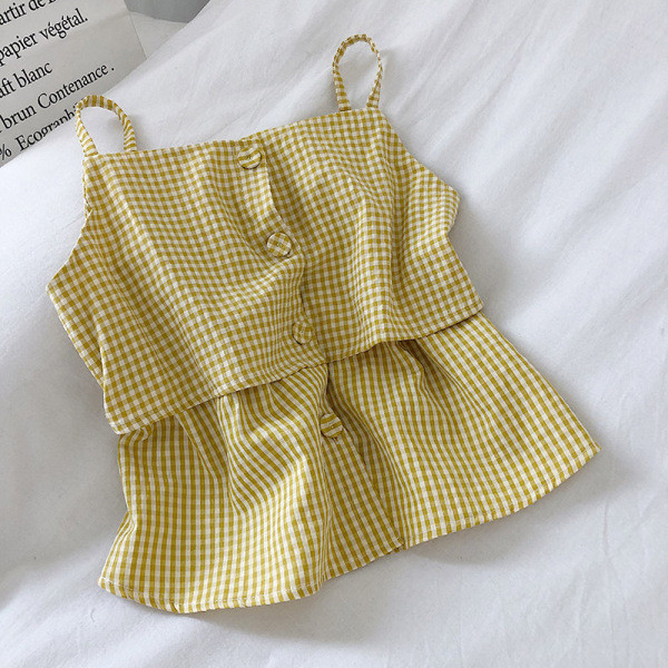 Maieu de damă în carouri cu bretele subțiri și nasturi