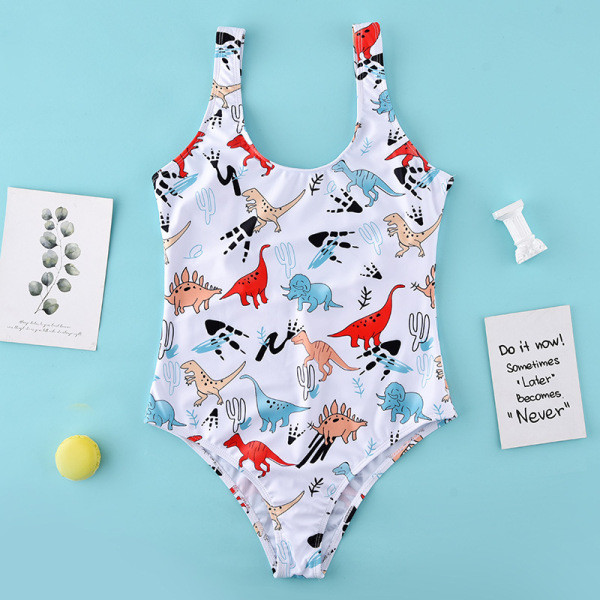 Un costum de baie întreg cu spatele gol și model colorat cu dinozauri