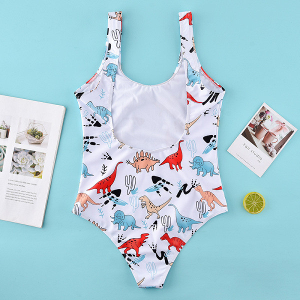 Un costum de baie întreg cu spatele gol și model colorat cu dinozauri