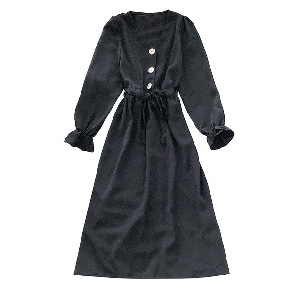 Gara sieviešu kleita ar saitēm un špica kakla izgriezumu