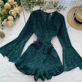 Új modell aktuális női rövid jumpsuit V-nyakú és lótusz ujjú