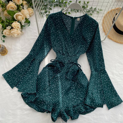 Új modell aktuális női rövid jumpsuit V-nyakú és lótusz ujjú