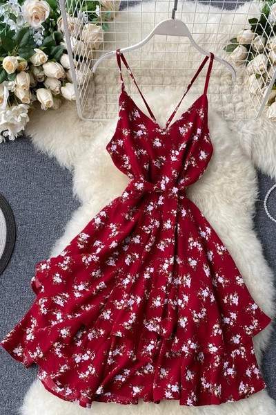 Rochie de dama de primavara-vara cu model floral si bretele incrucisate