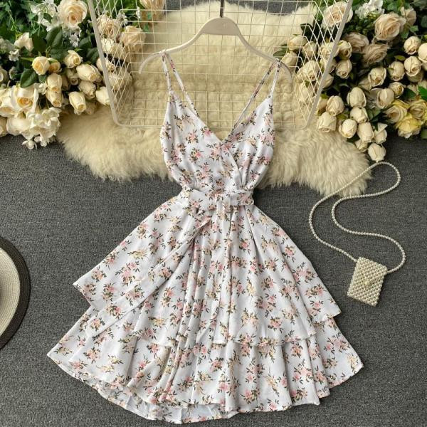 Rochie de dama de primavara-vara cu model floral si bretele incrucisate