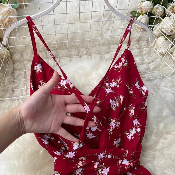 Rochie de dama de primavara-vara cu model floral si bretele incrucisate