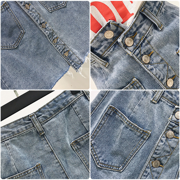 Ženska traper suknja asimetričnog modela i džepova