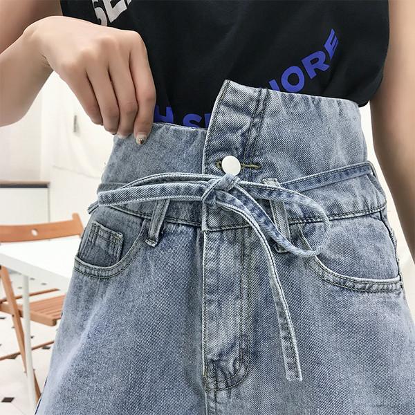 Ženske traper kratke hlače s visokim strukom i vezanjem