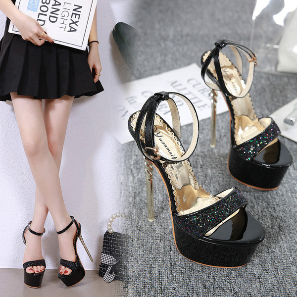 Sandale de dama elegante cu toc inalt cu catarama