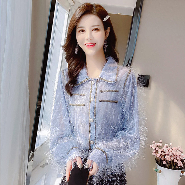 Alkalmi női ing rojtokkal és klasszikus gallérral