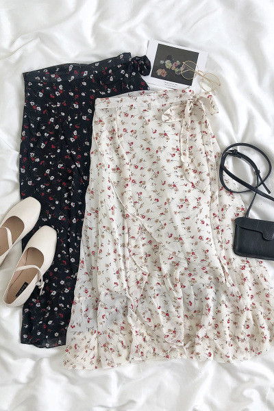 Virágos női hosszú szoknya magas derékkal