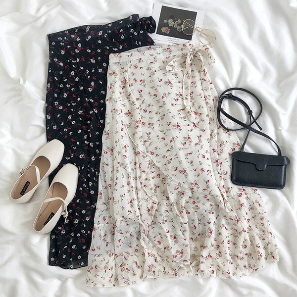 Virágos női hosszú szoknya magas derékkal