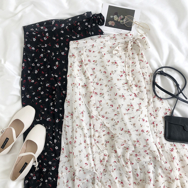 Virágos női hosszú szoknya magas derékkal