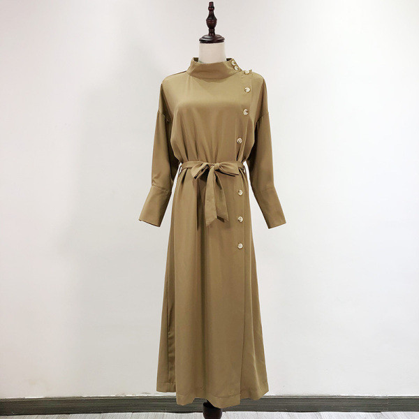 Rochie de primavara dama cu nasturi si guler inalt