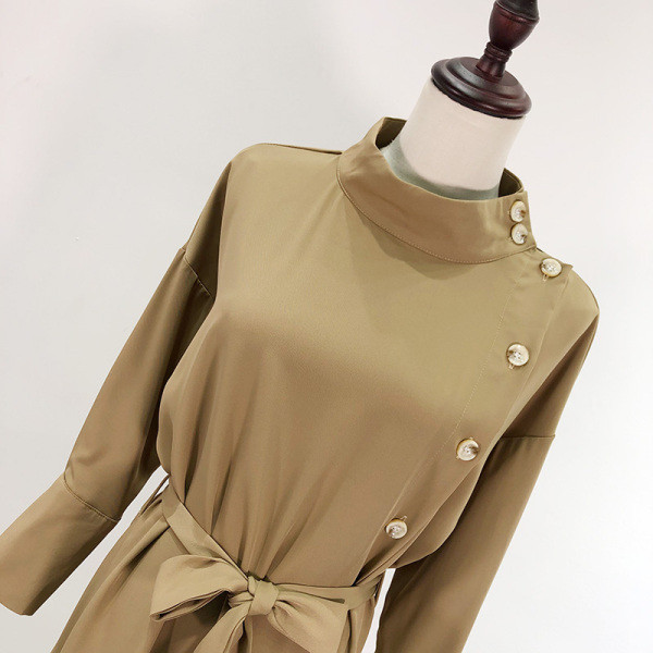 Rochie de primavara dama cu nasturi si guler inalt