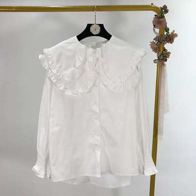 Дамска бяла риза с голяма яка в ретро стил
