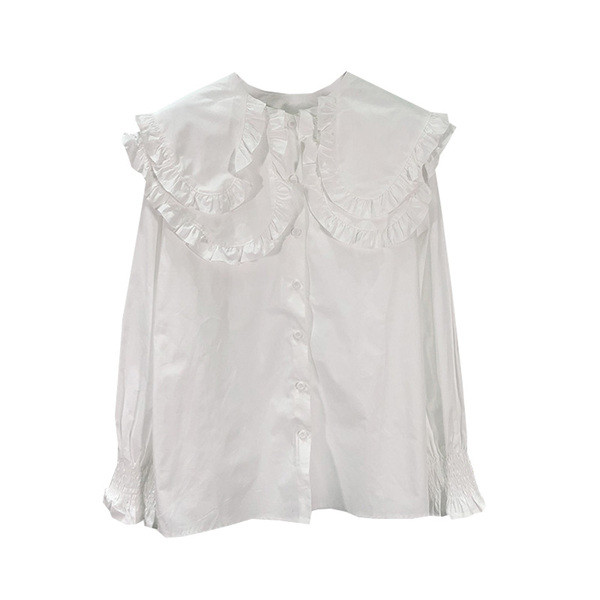 Cămașă albă de damă cu guler mare în stil retro