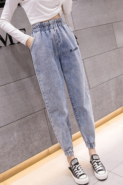 Blugi casual dama cu talie elastica - model drept