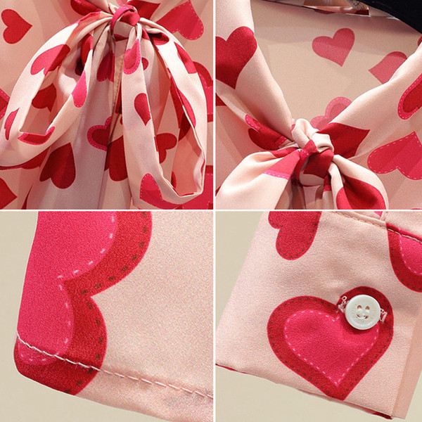 Cămașă elegantă de damă cu inimioare și guler cu panglică