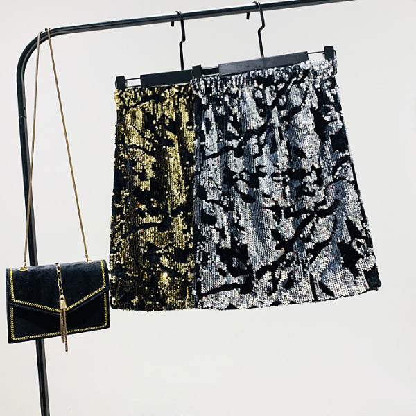 Új modell női szoknya magas derékkal, flitterekkel